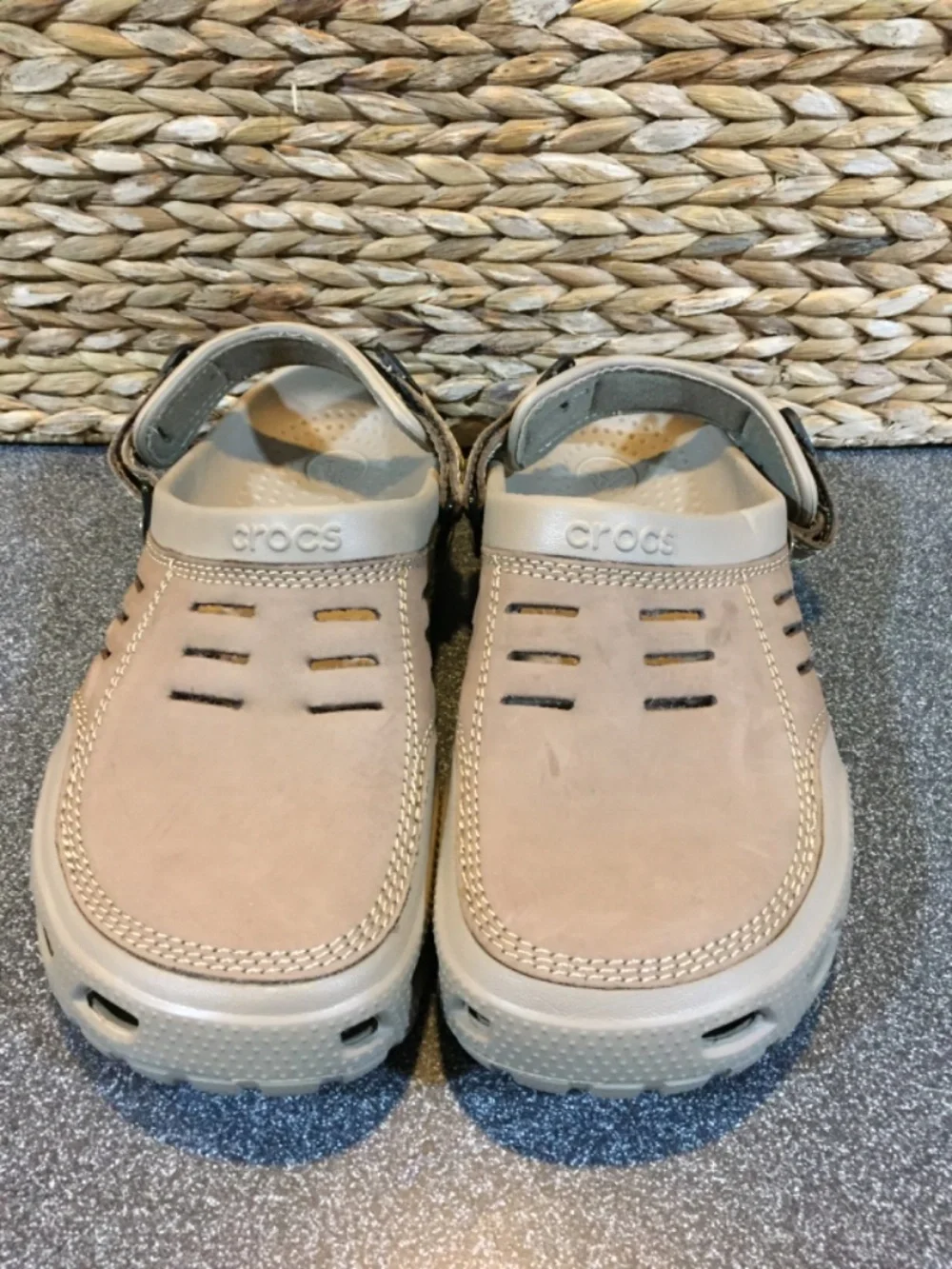 CROCS Men’s Classic Beige Tan Suede-Look Clogs